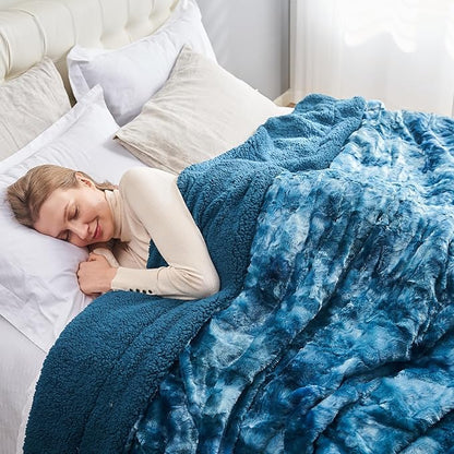 NEWCOSPLAY Super Soft Faux Fur Throw Blanket for Couch Dark Blue Sherpa Fuzzy Plush Warm Blanket for Sofa Bed (Dark Blue, Throw(50"x60"))