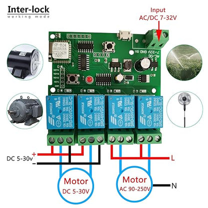 Jane Eyre 4 Channel WiFi instantaneous Jog Relay self-Locking Switch Module DIY Garage Door Switch Module Ewelink APP Control, Compatible with Alexa Goolge Assistant