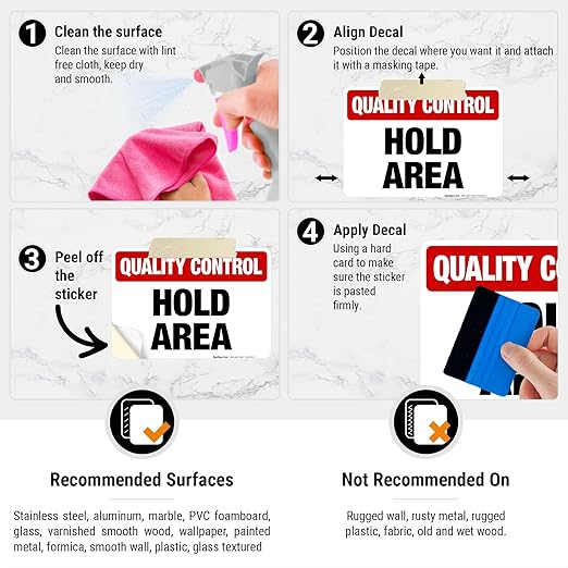 Quality Control Hold Area Sign, 10x7 Inches, 4 Mil Vinyl Decal Stickers Weather Resistant, Made in USA