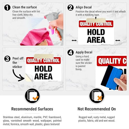 Quality Control Hold Area Sign, 10x7 Inches, 4 Mil Vinyl Decal Stickers Weather Resistant, Made in USA