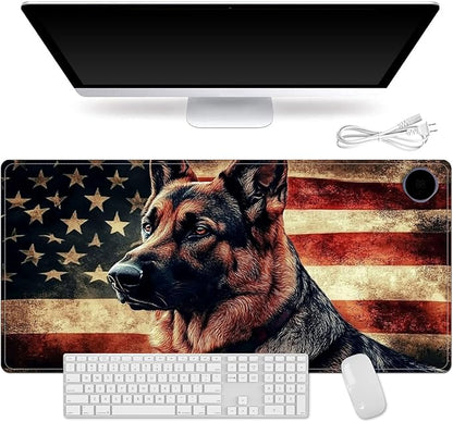 Heated Mouse Pad for Desk 31.5" x 13" – PU Leather Warm Desk Pad with 3 Heat Levels (104°F/113°F/122°F), Plug-in Electric Heating Mat with Auto Shut-Off, Waterproof & Rollable, German Shepherd