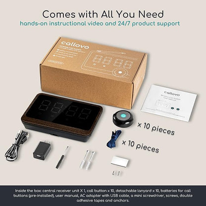 Nurse Call System Wireless Caregiver Pager Bell Buttons for Elderly at Home Call Light for Seniors Clinic, Elderly Monitoring, Care Facility, Restaurant Black Walnut