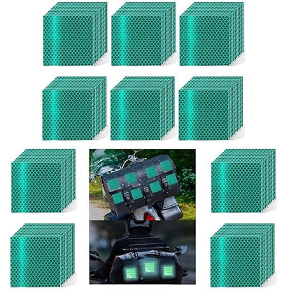 Non Fading Green Reflective Stickers 2 inch X 2 inch, Outdoor Waterproof High Visibility Warning Safety Adhesive Reflector Tape (100 Pcs)