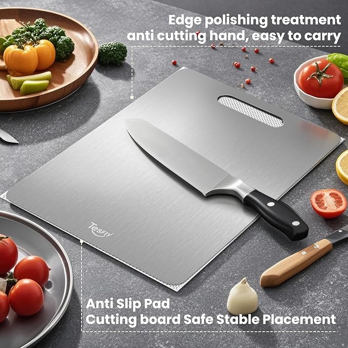 New Titanium Cutting Board -100% Pure Titanium Cutting Boards For Kitche,Easy to clean, Double-sided food-grade Cutting Board For Meats, Fruits And Vegetables (Large)