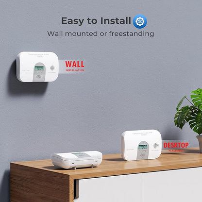 Siterwell Carbon Monoxide Detectors, 10 Year Product Life Portable Carbon Monoxide Detector with LCD Digital Display and Sound Warning, ETL Listed, Travel Carbon Monoxide Detector for Home, 2-Pack