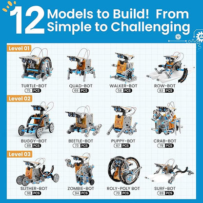 Sillbird 12-in-1 Solar Robot Building Kit STEM Gift for Boys Aged 8-13, DIY Science Educational Robotic Toys for Kids Teens Birthday, Powered by The Sun with 190 Pieces