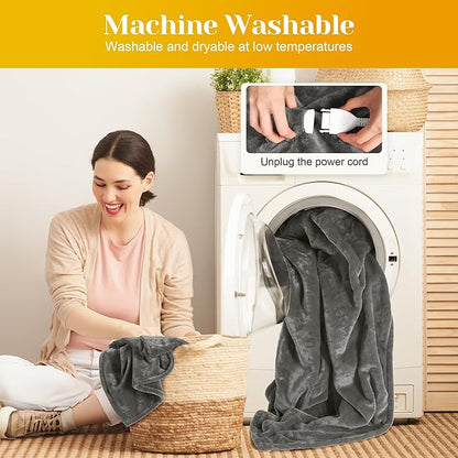 SUNVIVI Heated Blanket King Size with Dual Control, Heating Electric Throw Blanket, 10 Heat Settings, 12 Hours Auto Off, Machine Washable, ETL Certified, Overheating Protection, Grey