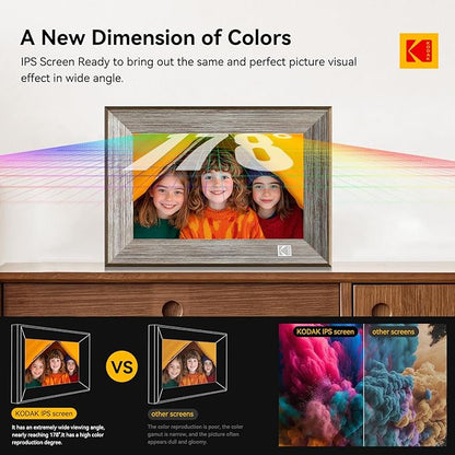 KODAK Wooden WiFi Digital Picture Frame, 32G 10.1 Inch Digital Photo Frame 1280x800 HD IPS Touch Screen, Auto-Rotate, Share Photos and Videos via KODAK App, for Friends and Family