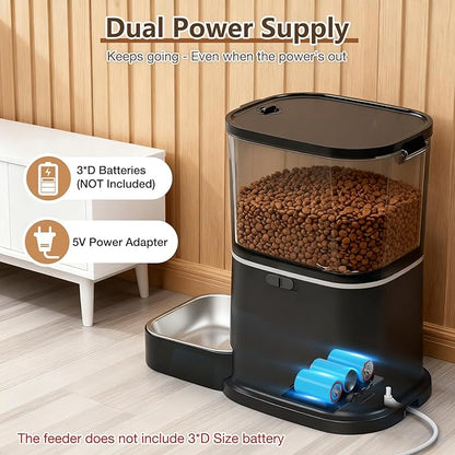 Automatic Cat Feeder with 2-Way Video/Audio, 5L Pet Feeder with 1080P HD Camera Features 45° Downward Tilt Adjustment, Supports 5G/2.4G WiFi Cat Food Dispenser with APP Control for Cats & Small Dogs