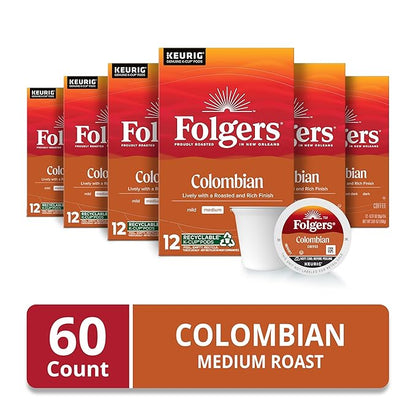 Folgers Colombian Medium Roast Coffee, 72 Keurig K-Cup Pods