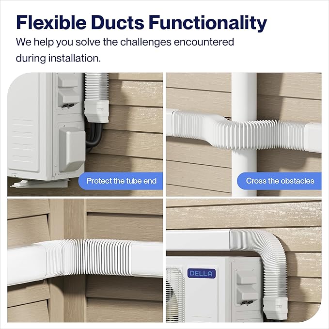 DELLA 4" 13 Ft Mini Split Line Set Cover with Flexible Duct, Decorative PVC Lineset Cover Kit, Paintable for Air Conditioner, Central AC, HAVC & Heat Pumps Systems Tubing Cover, White