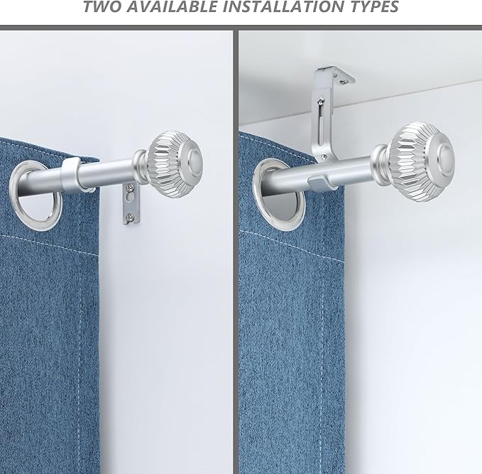 Silver Curtain Rods for Windows 66 to 120 Inches 1 Inch Adjustable Heavy Duty Curtain Rods with Lantern Ball Finials,Window Treatment Single Curtain Rod Set