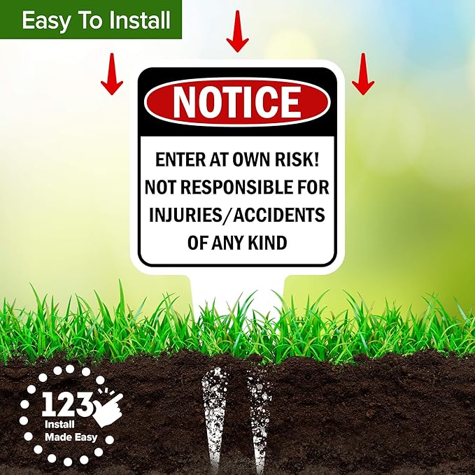 Notice, Enter at own Risk! Sign, 9"x17", Heavy Duty Integrated Ground Stakes, Indoor/Outdoor Use, Rust Free Aluminum Composite, Made in USA by My Sign center
