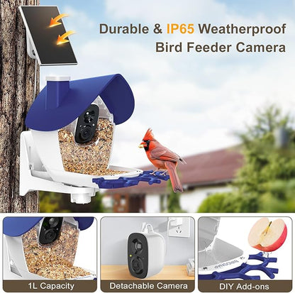 birdsnap® P33 - Smart Bird Feeder with Camera Solar Powered, 2K Video Bird Camera Feeder Live with 32GB Card, AI Identify Feather Species, Auto Record in Backyard, Ideal Gift for Birds Lover