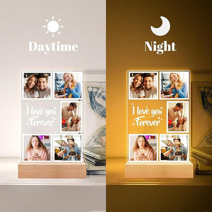 Custom Picture Frames, Customized Photo Frame with Night Light, Personalized Picture Frame, Personalized Anniversary Valentines Day Gifts for Women Men Her Him Girlfriend Boyfriend Couple Wife