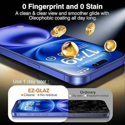 EZ-GLAZ- 4 Pack for iPhone 16 Plus Privacy Screen Protector [6.7"] With 2 Pack Camera Lens Protector, 9H+ Hardness 12FT Military Grade Shatterproof Durable Tempered Glass Film with Flawless Fit Kit