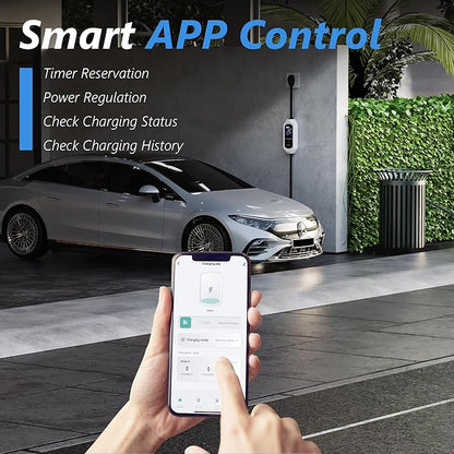 EV Charger Level 2, 40A Amp Portable EV Charger for All SAE J1772 EVs Without Adapter, 25FT+2FT Cable, 9.6KW EV Car Charging Station with App Control, Electric Vehicle Chargers(240V, NEMA14-50 Plug)