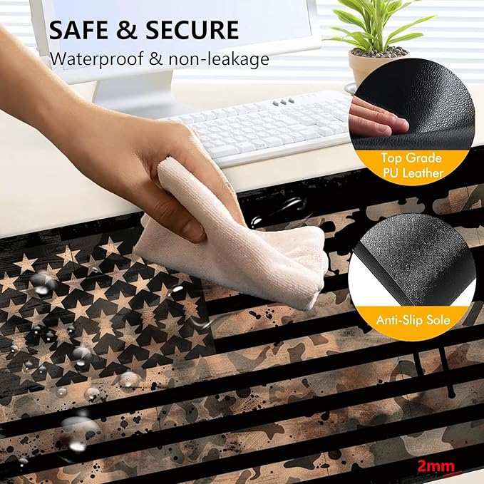 Heated Mouse Pad with 3 Levels Heated & 3 Hours Auto Shut-Off Mouse Pad for Warming Hands in Office Home, 23.6" x 14.2"Large Safe Desk Mat Hand Warmer，Vintage Flag