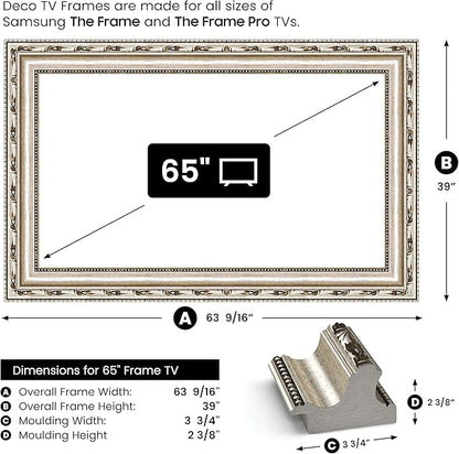 Ornate Silver 65" Premiere Deco TV Frame - Compatible ONLY with Samsung The Frame TV and Pro TVs (Fits 2021-2025, LS03A, LS03B,LS03C,LS03D,LS03FA,LS03FW)