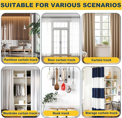Retractable Curtain Track System, 3.6-5.9ft/43.3-70.9in Ceiling & Wall Mounting Aluminum Heavy Duty Track for Curtains with Silent Rollers, Adjustable Rod Rail for Room Divider/Shower/Living Room