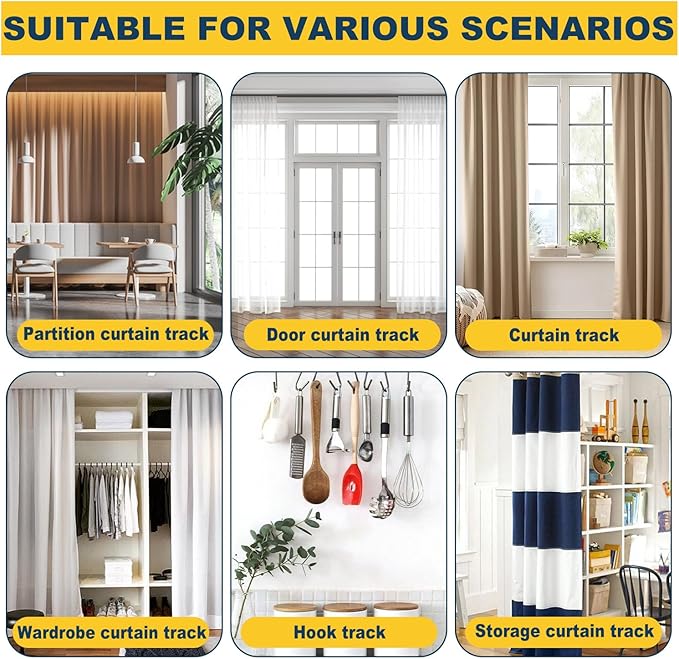 Retractable Curtain Track System, 6.9-8.5ft/82.7-102.4in Ceiling & Wall Mounting Aluminum Heavy Duty Track for Curtains with Silent Rollers, Adjustable Rod Rail for Room Divider/Shower/Living Room