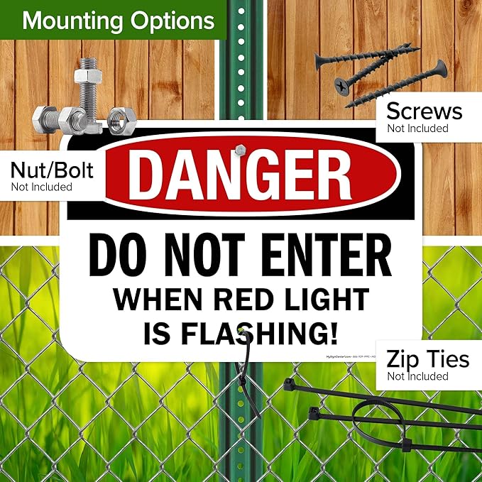 Danger Do Not Enter When Red Light is Flashing Sign, 12x18 Inches, Rust Free .063 Aluminum, Fade Resistant, Made in USA by My Sign Center