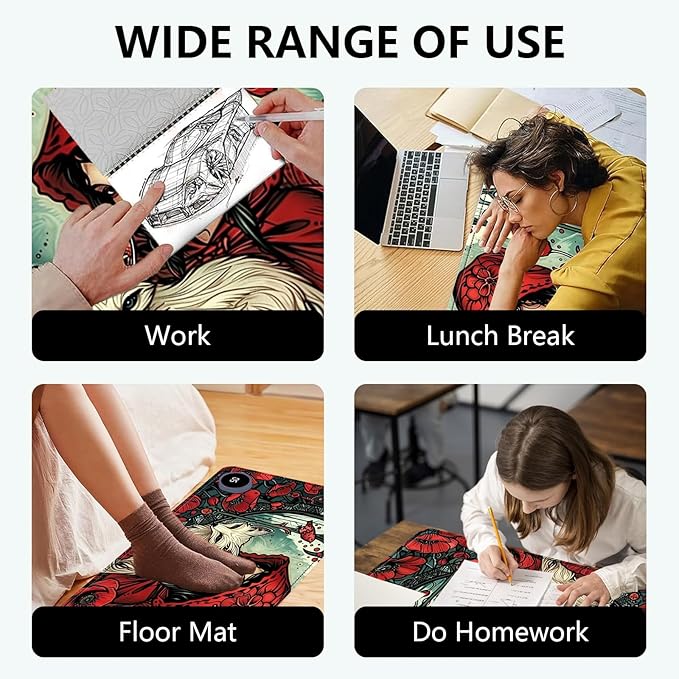 Heated Mouse Pad with 3 Levels Heated & 3 Hours Auto Shut-Off Mouse Pad for Warming Hands in Office Home, 23.6" x 14.2"Large Safe Desk Mat Hand Warmer，Girl White Fox