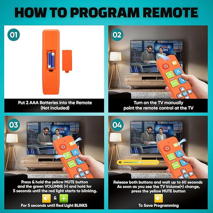 Big Button Universal TV Remote (Orange) Simple Easy to Use, Great for Seniors, Works with Major TV Brands (2xAAA Batteries Not Included)