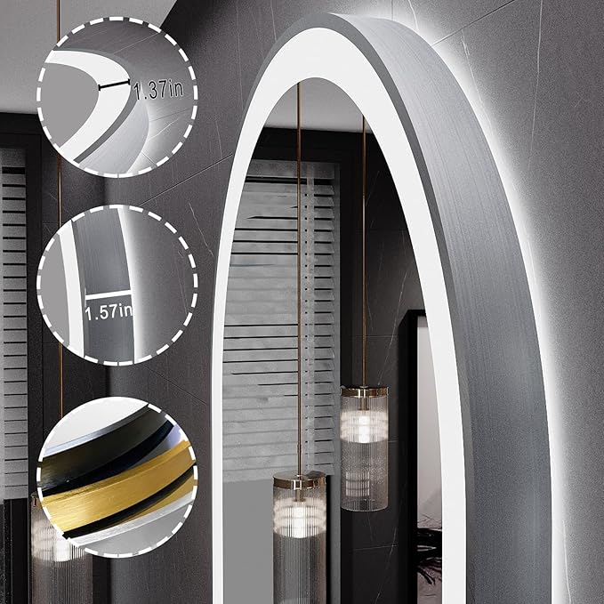 LED Mirror for Bathroom, 24x40 Inch Vanity Mirror with Lights，Anti-Fog Oval Bathroom Mirror, 3 Colors and Stepless Dimmable Wall Mounted Makeup Mirror with Metal Frame (Silver)
