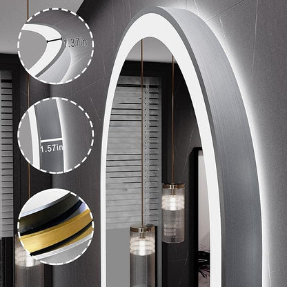 LED Mirror for Bathroom, 24x40 Inch Vanity Mirror with Lights，Anti-Fog Oval Bathroom Mirror, 3 Colors and Stepless Dimmable Wall Mounted Makeup Mirror with Metal Frame (Silver)