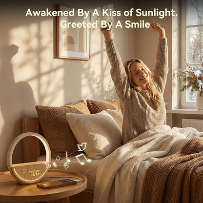 Vivilumens Wake Up Light Sunrise Alarm Clock - White Noise Sound Machine with 10 Natural Sounds & 10 Pink Noises, Dual Alarms Weekdays & Weekends, Sleep Aid, Touch Control Night Light, Ideal for Gifts