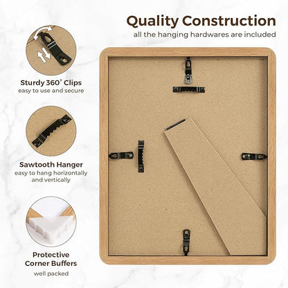 8x10 Picture Frame, Rustic 8 by 10 Photo Frame for Wall & Tabletop Display - Solid Oak Wood & Tempered Glass, 8x10 Picture Frame Matted to 5x7, Wood Collage Frames for Home, Natural Oak Color, 1 Pack