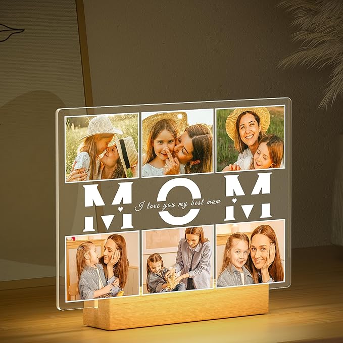 Personalized Gifts for Mom from Daughter Son, Custom Picture Frames with Photo, Customized Photo Frame with Night Light, Personalized Birthday Gifts for Mom