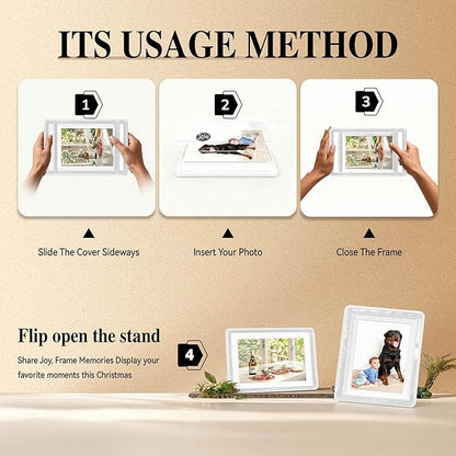 5x7 Picture Frame, Clear Acrylic Photo Frame with White Mat for 4x6 Photos, One-Piece Shatterproof Tool-Free Design, UV-Resistant Waterproof Tabletop Frame for Home Office Decor with 10-Year Warranty