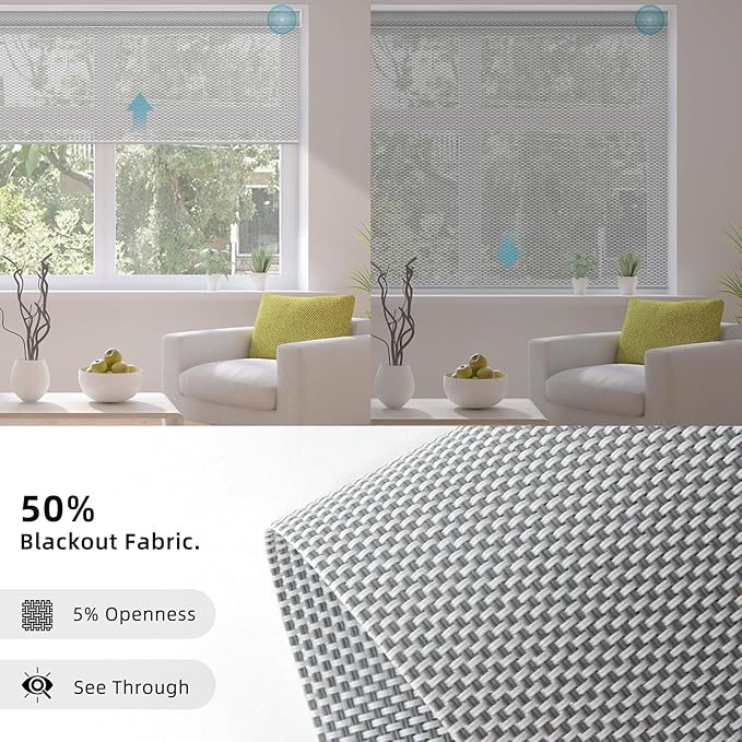 SmartWings Motorized Smart Blinds for Windows in Light Filtering, Electric Remote Roller Shades Compatible with Alexa/Google Home/Homekit, Custom Up to 110”W x 148”H, 5% Openness Aventus White Grey