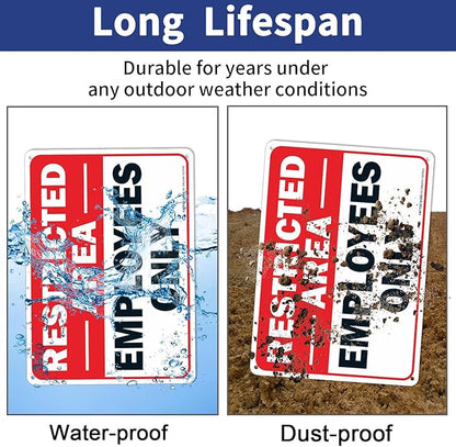 Faittoo Restricted Area Employees Only Sign, 10 x 7 Inches .40 Rust Free Aluminum, UV Protected, Weather Resistant, Waterproof, Durable Ink, Easy To Mount