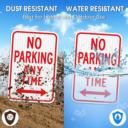 T&R (2 Pack) Large No Parking Anytime Signs, 18" x 12" Engineer Grade Reflective Sheeting, Rust Free Aluminum, Weather Resistant, Waterproof, Fade Resistant, 2 Pre-drilled Holes