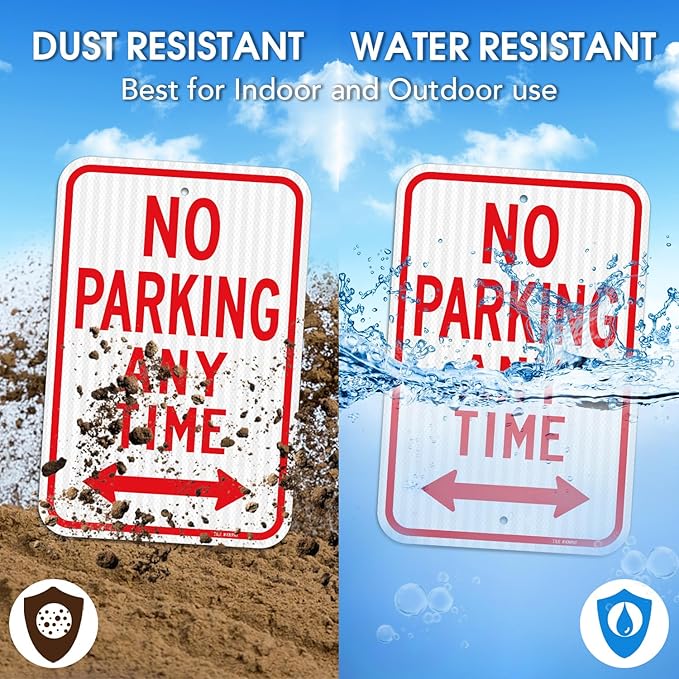 T&R Large No Parking Anytime Signs, 18" x 12" Engineer Grade Reflective Sheeting, Rust Free Aluminum, Weather Resistant, Waterproof, Fade Resistant, 2 Pre-drilled Holes