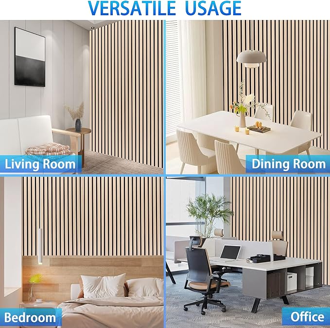 3D Slat Acoustic Wall Panels with Wood Finish Accent, 2 Pack Sound Absorbing Paneling for Studio, Office, Living Room, Bedroom Interior Decor (Natural Oak, 48''L x 24''W)