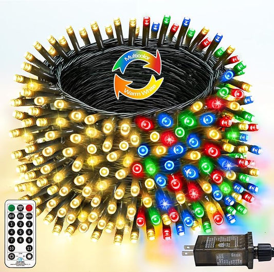 300 LED 99 FT Color Changing Christmas Lights with Remote and Timer, Fairy String Lights with 11 Lighting Modes & Memory Function Waterproof for Xmas Tree Holiday Party Decor(Warm White & Multicolor)