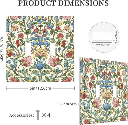 Decorative Switch Plates Boho Red Floral Morris Plant Leaves 2 Gang Double Toggle Outlet Light Switch Cover Wall Plate Electrical Faceplate For Farmhouse Cabin Decor
