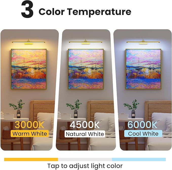 2 Pack 24" Brass Gallery Picture Lights - 8000mAh Rechargeable Battery Powered Wireless Lighting for Large Gallery, Museum & Living Room
