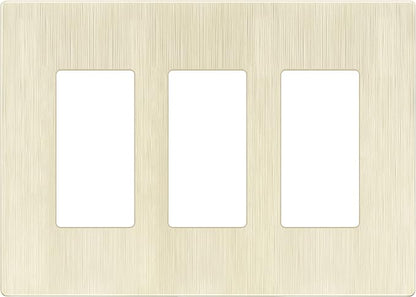 LIDER Brushed Finish Decorator Switch Cover, Screwless Wall Plate, Mid-Size 3-Gang 4.88" x 6.77", Unbreakable Polycarbonate Thermoplastic, UL Listed, LSWP-33M-BLA, Brushed Light Almond