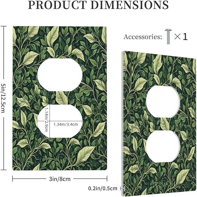 Vintage Green Plant Leaves 1 Gang Duplex Receptacle Switch Wall Plate Decorative Switchplate Outlet Covers Electrical Plug Cover Faceplate for Bathroom Home Decor 5 X 3 IN