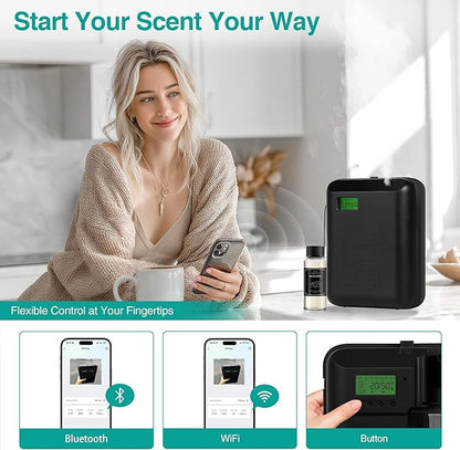 Scent Air Machine Starter Kit – Waterless Diffuser for Home & Commercial Use, Hotel Scent Diffuser Includes 100ml Essential Oil, WiFi/Bluetooth Control, 2000 sq.ft Coverage, Wall-Mount & Desktop