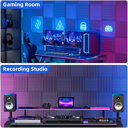 12 Pack Sound Proof Foam Panels for Wall with Self Adhesive, 3" X 12" X 12" High Density Acoustic Panels Sound Absorbing Quick-Recovery, Wedges Soundproof Wall Panels for Gaming & Studio Decor - Gray