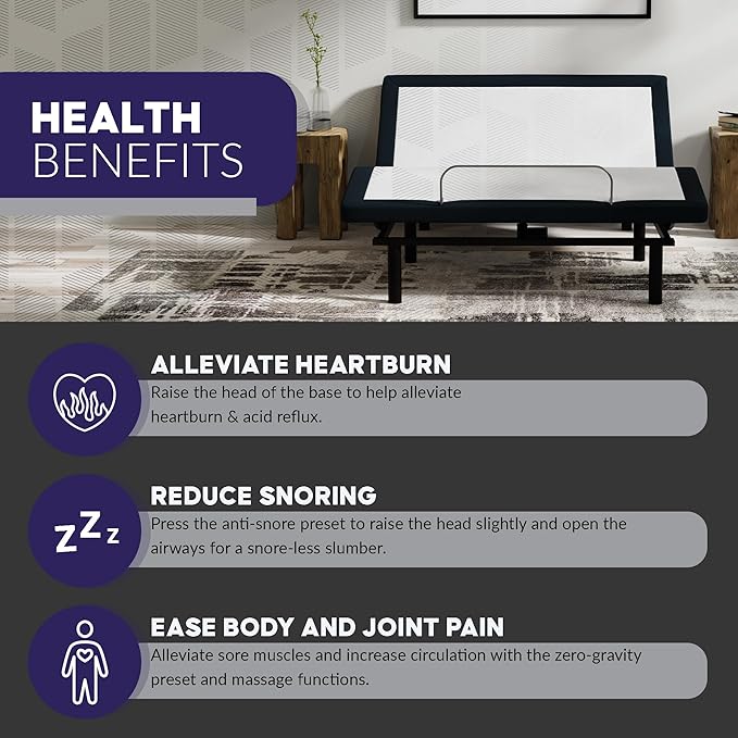 Blissful Nights e4 Cal King Split Adjustable Bed Base Frame with Wireless Remote, Massage Motors, Anti-Snore, Zero Gravity, Dual USB Charging Station, Under-Bed Light, and 10 Year Warranty