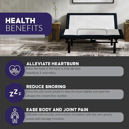 Blissful Nights e4 Cal King Split Adjustable Bed Base Frame with Wireless Remote, Massage Motors, Anti-Snore, Zero Gravity, Dual USB Charging Station, Under-Bed Light, and 10 Year Warranty