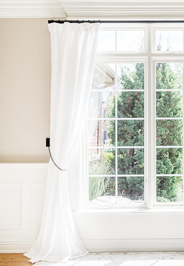 BlastHome® Non-Adjustable Luxury Curtain Rods for Windows, 1 ¼” Rod Set, 12 foot Fixed Length (Three Rods Connect for a Seamless Look), Tuxedo Black