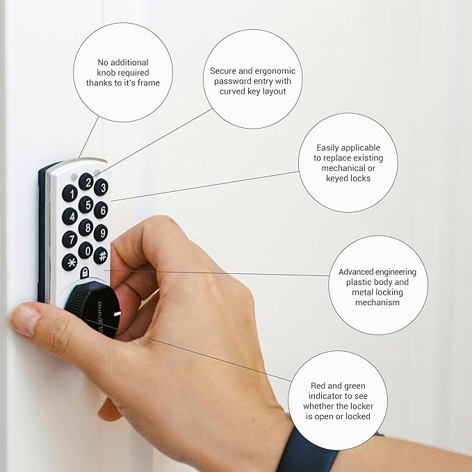 miniK10 Standard Electronic Cabinet Lock – 12-Button Keypad, 10-Year Battery Life, IP54 Waterproof Rating, Compact Design, Surface & Flush Mount, Black/White